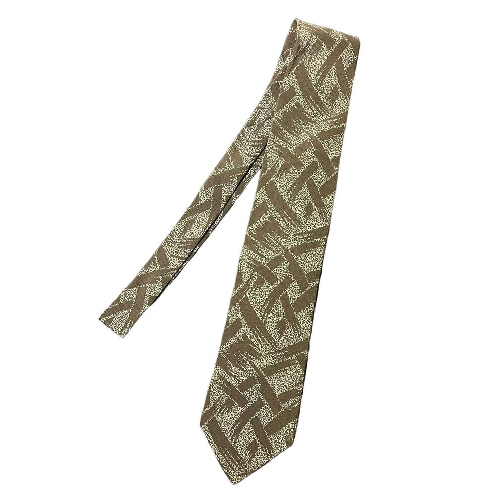 Giorgio Armani Tie Vintage Pattern Print Necktie Designer Khaki Tan Career Italy